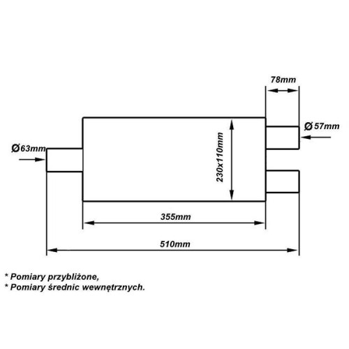 Резонатор TurboWorks, 63-57, 1-2, 355мм, 304SS 