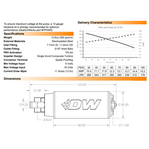 Занурювальний паливний насос DeatschWerks DW300 340л/ч