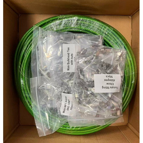 Армированный тефлоновый шланг PTFE AN3, стальная оплетка + зеленый кожух PVC